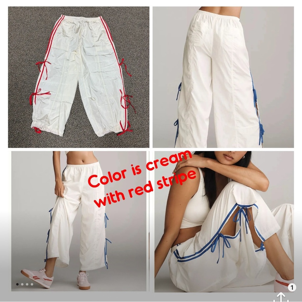 The Bowline Parachute Pants by Daily Practice By Anthropologie Creme/Red stripe